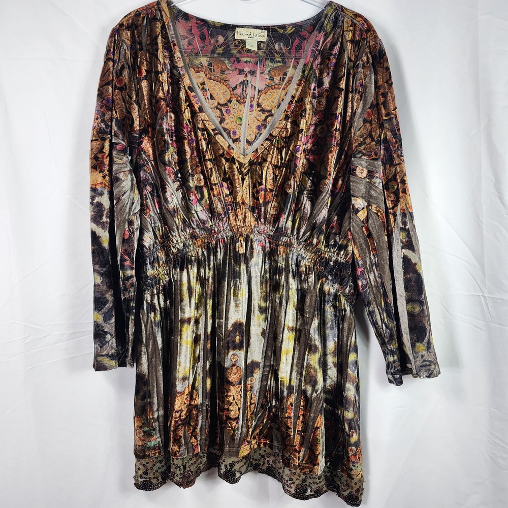 Y2K Womens Lace Velvet Burnout Tunic Top Plus 2X Whimsigoth Dark Fairy Boho Goth
